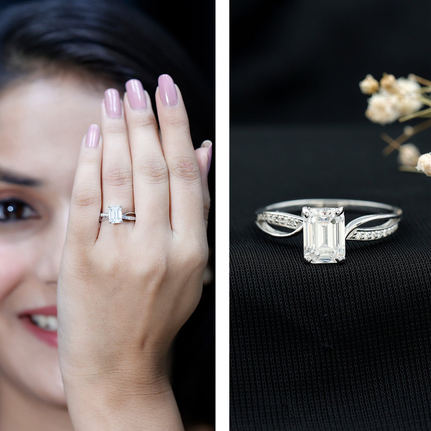 Certified Emerald Cut Diamond Infinity Engagement Ring
