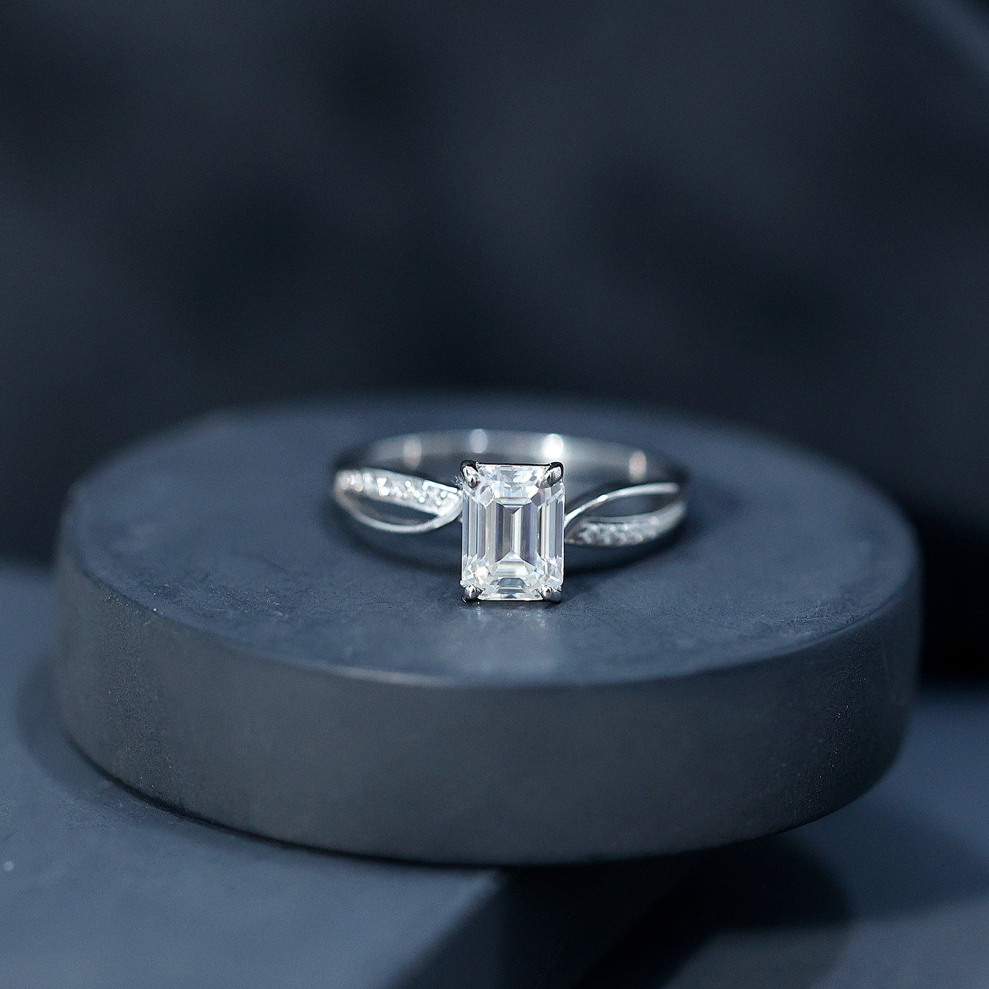 Certified Emerald Cut Diamond Infinity Engagement Ring