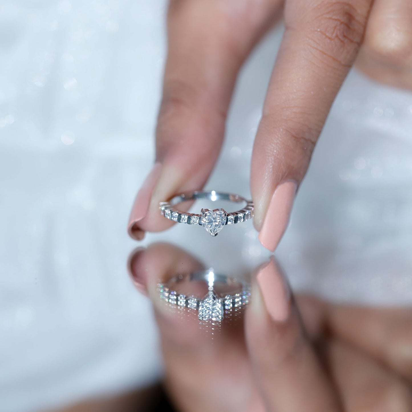 Lab Grown Diamond Heart Promise Ring With Side Stones
