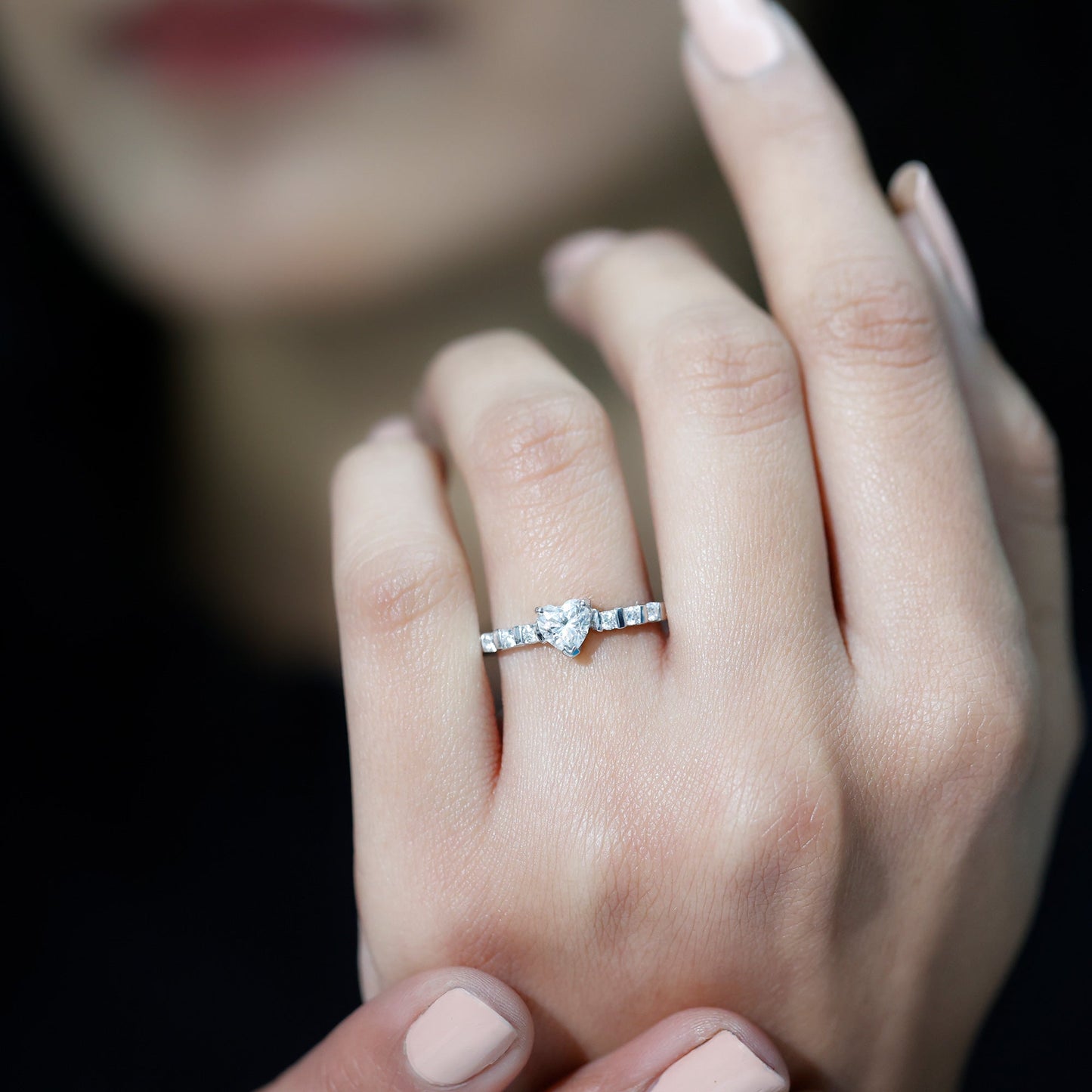 Lab Grown Diamond Heart Promise Ring With Side Stones