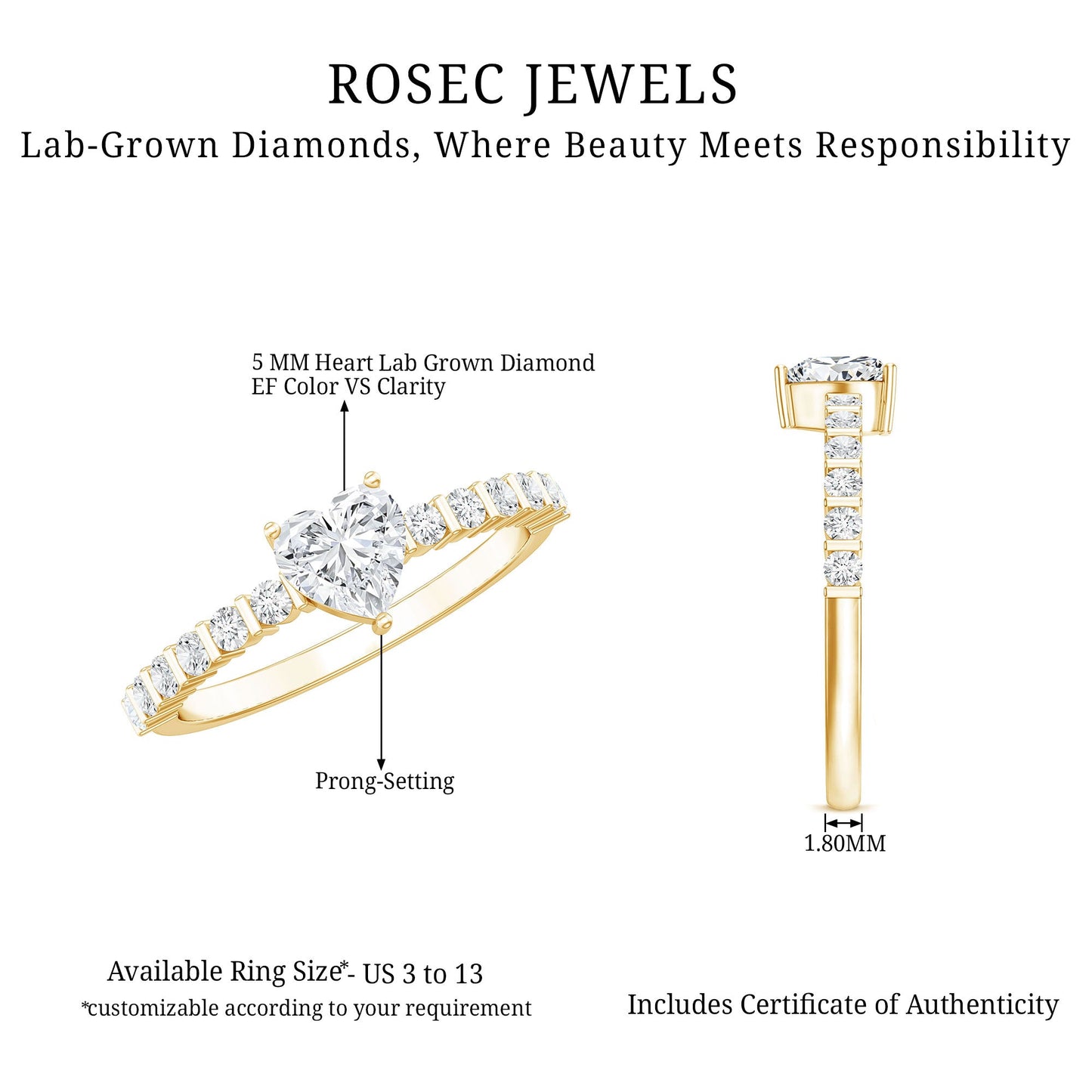 Lab Grown Diamond Heart Promise Ring With Side Stones