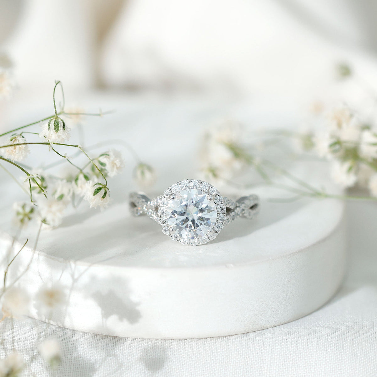 Criss Cross Lab Grown Diamond Halo Engagement Ring For Women