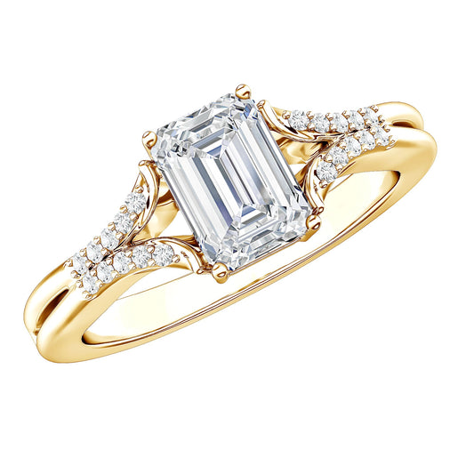 Emerald Cut Lab Diamond Engagement Ring With Split Shank Ring
