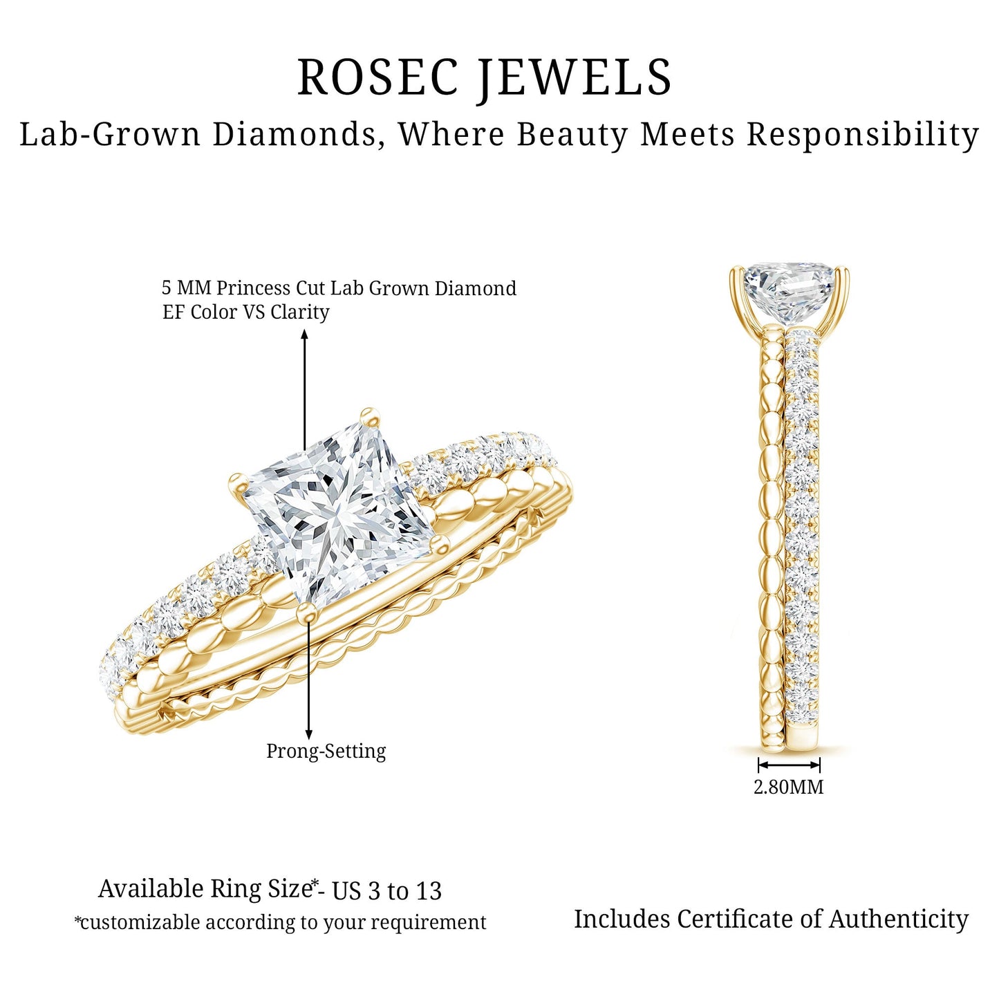 Princess Cut Lab Grown Diamond Promise Ring With Certificate