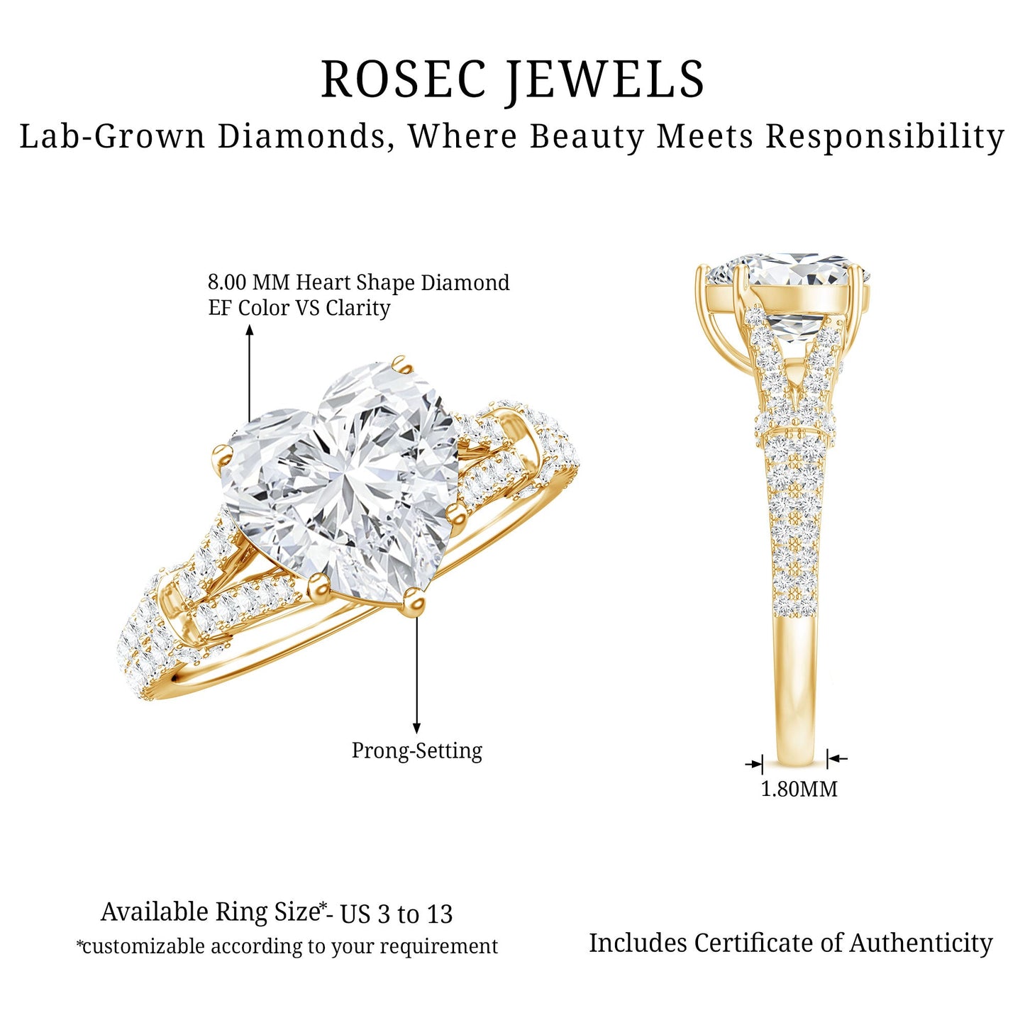 2 Carat Lab Grown Diamond Heart Shape Engagement Ring