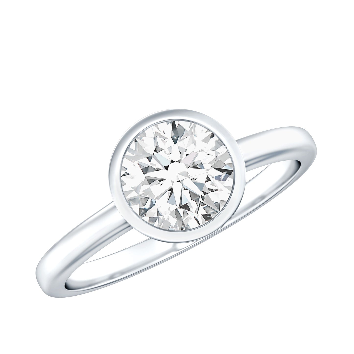 Brilliant Cut Bezel Set Lab Grown Diamond Simple Solitaire Ring
