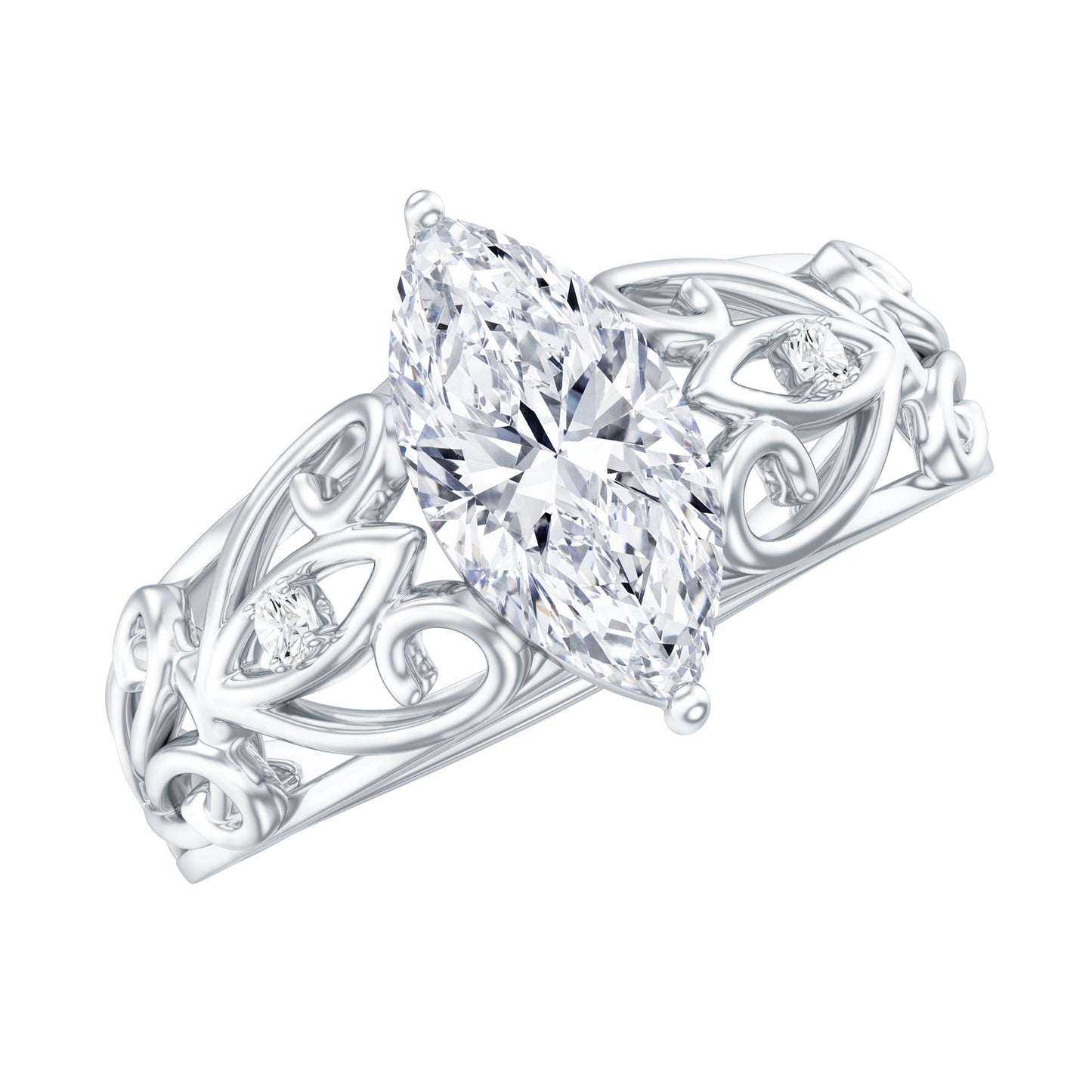 Marquise Cut Lab Grown Diamond Solitaire Filigree Engagement Ring