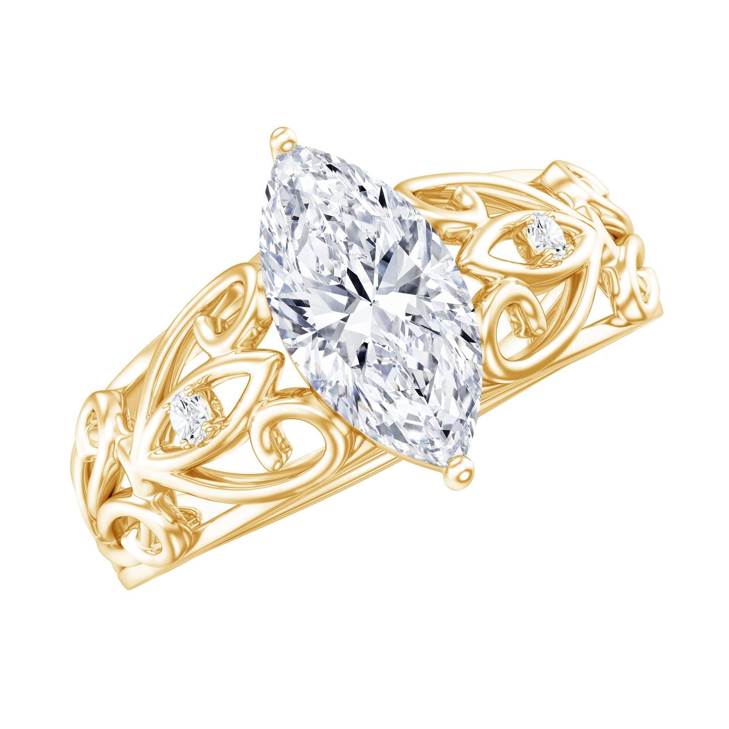 Marquise Cut Lab Grown Diamond Solitaire Filigree Engagement Ring