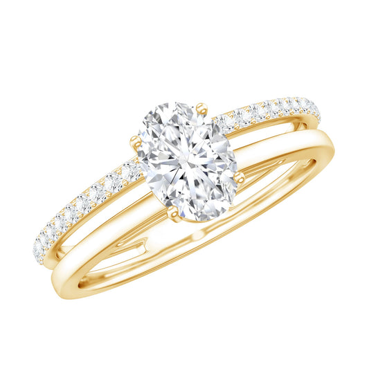 0.75 Carat Oval Cut Diamond Solitaire Double Band Engagement Ring For Her