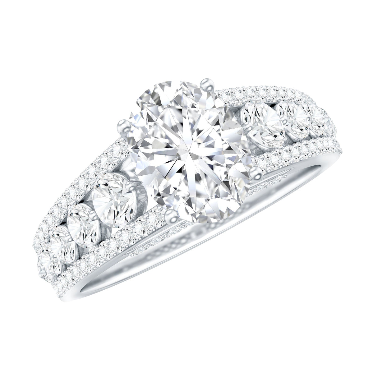 Lab Diamond Statement Engagement Ring With Side Stones
