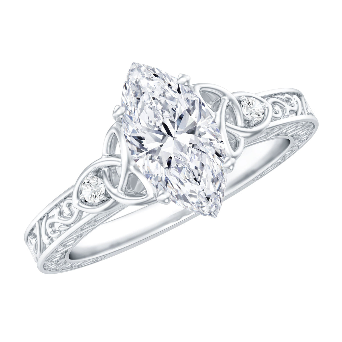 Lab Grown Diamond Marquise Engagement Ring with Celtic Knot Detail