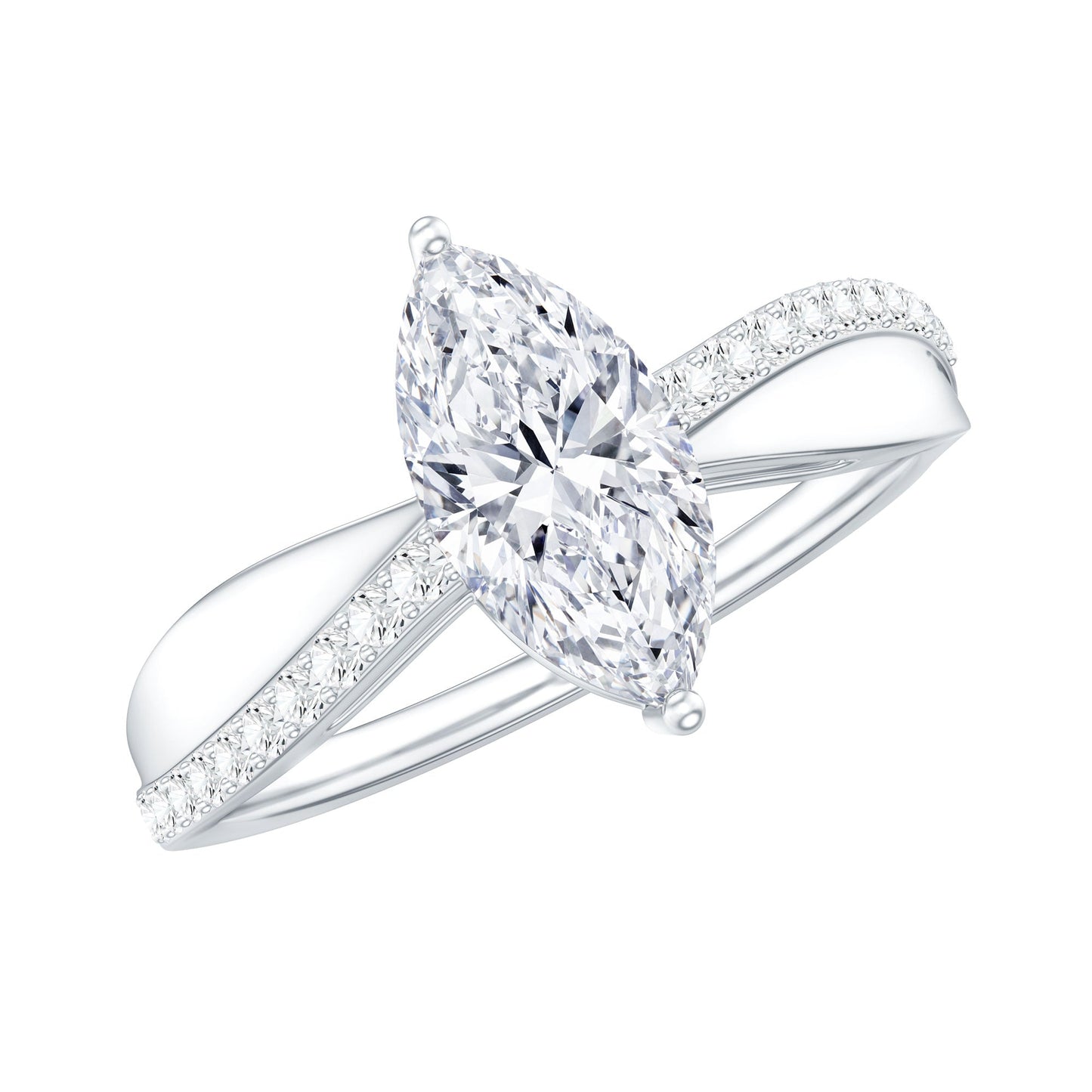 Certified 1 CT Marquise Diamond Solitaire Ring with Side Stones