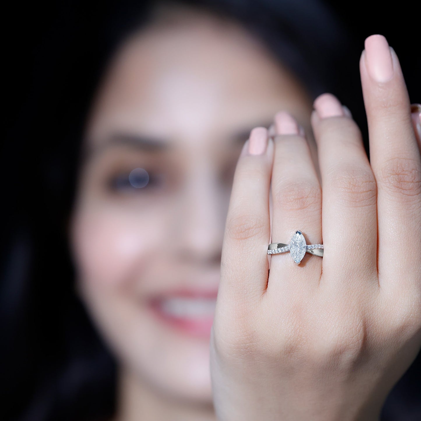 Certified 1 CT Marquise Diamond Solitaire Ring with Side Stones