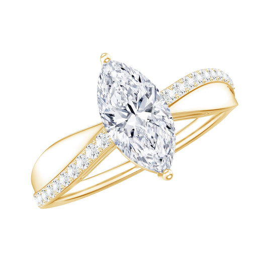Certified 1 CT Marquise Diamond Solitaire Ring with Side Stones