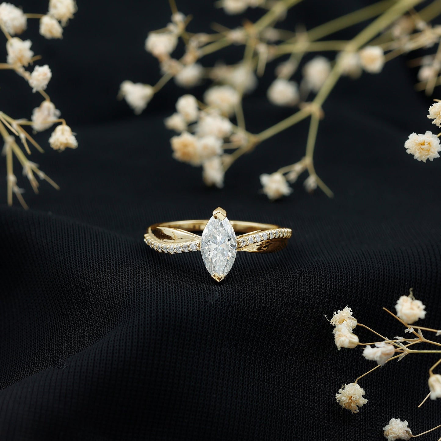Certified 1 CT Marquise Diamond Solitaire Ring with Side Stones