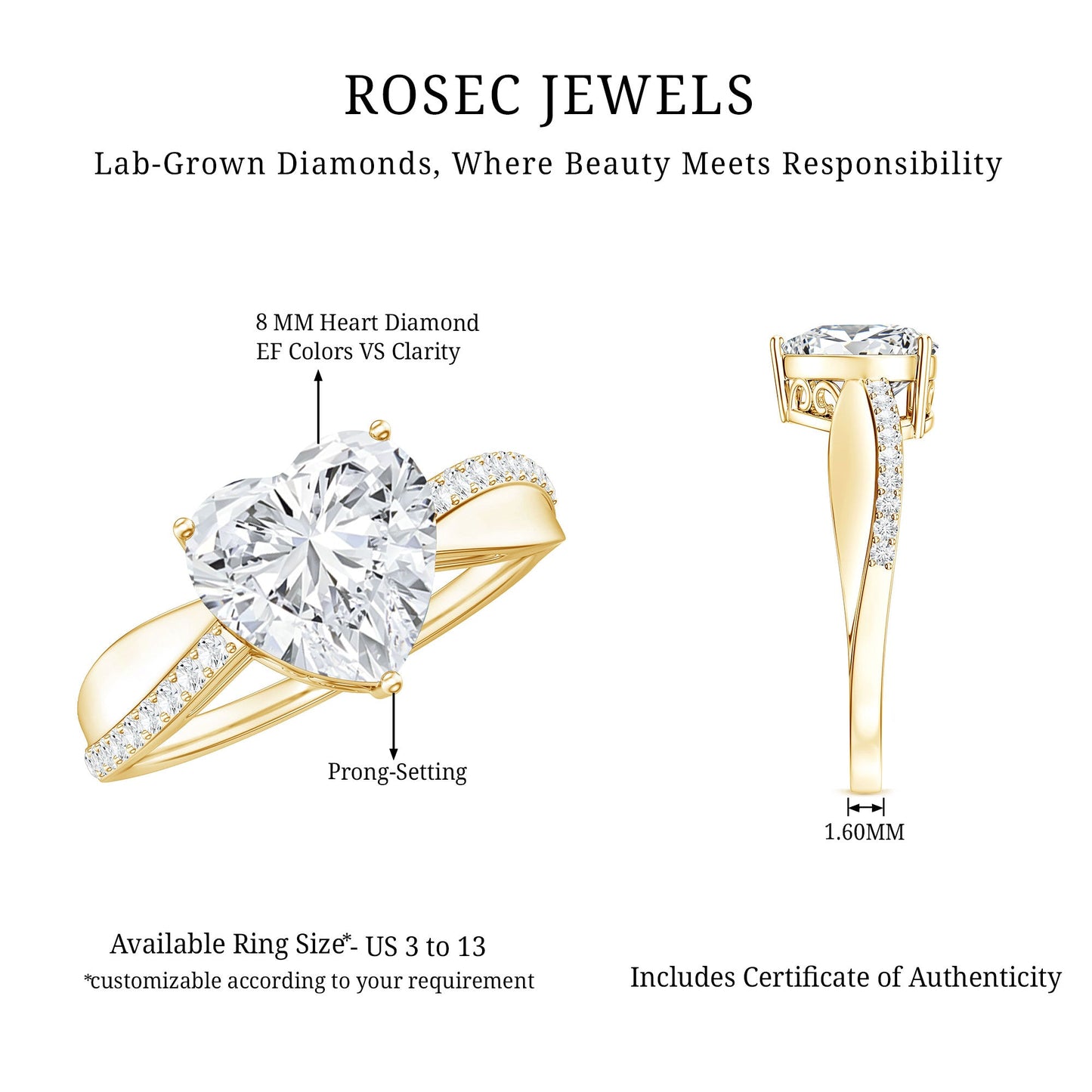 Lab Grown Diamond Heart Engagement Ring With Bypass Details