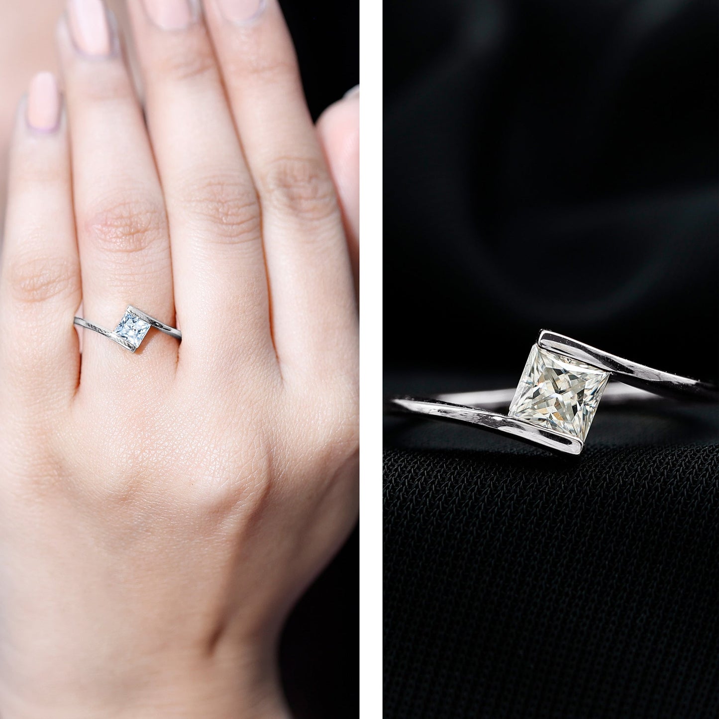 0.8 Carat Princess Cut Lab Grown Diamond Ring With Tension Setting