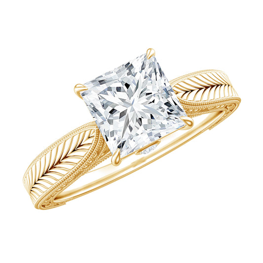 Lab Grown Diamond Engraved Solitaire Engagement Ring in Claw Set