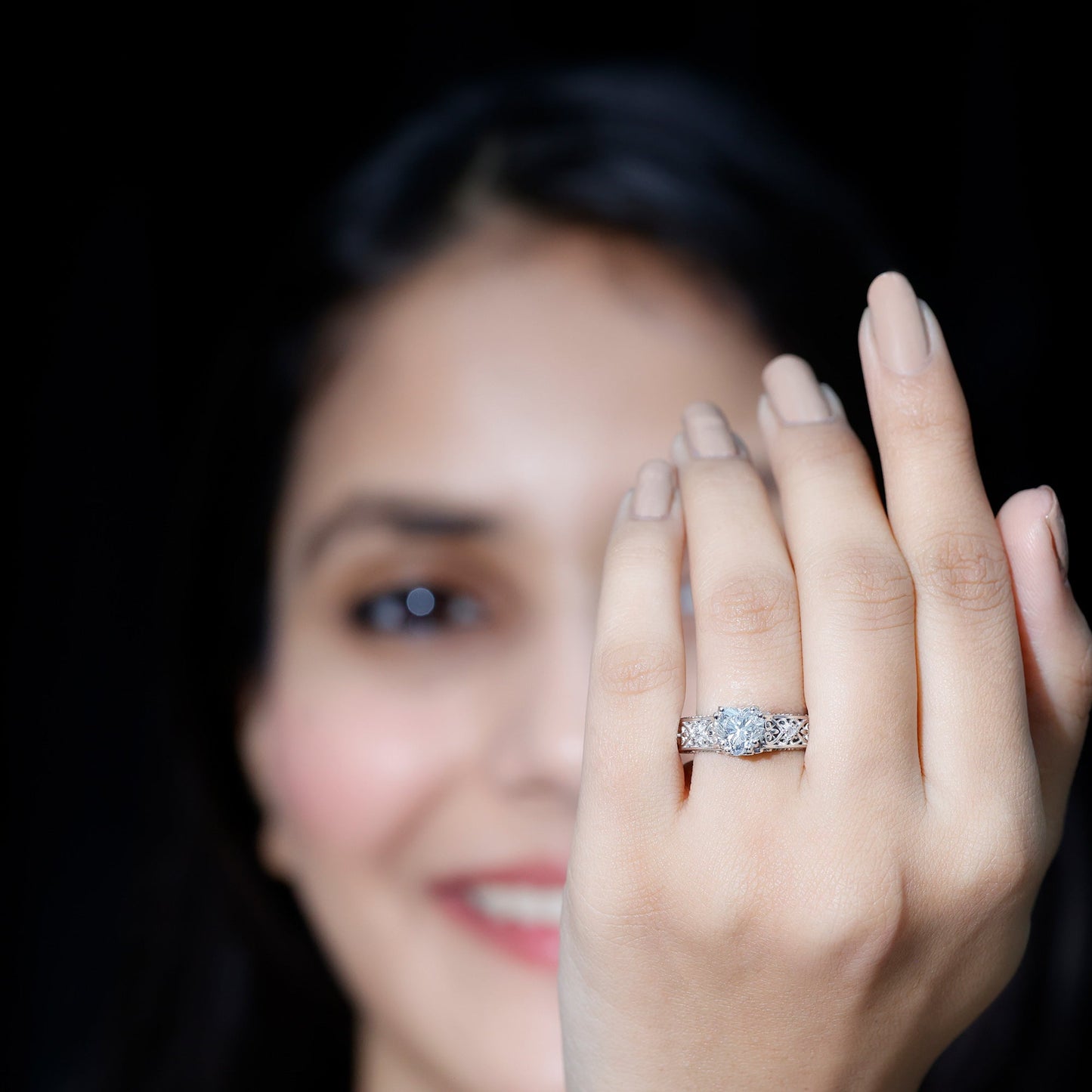 Certified 1 Carat Heart Lab Created Vintage Engagement Ring