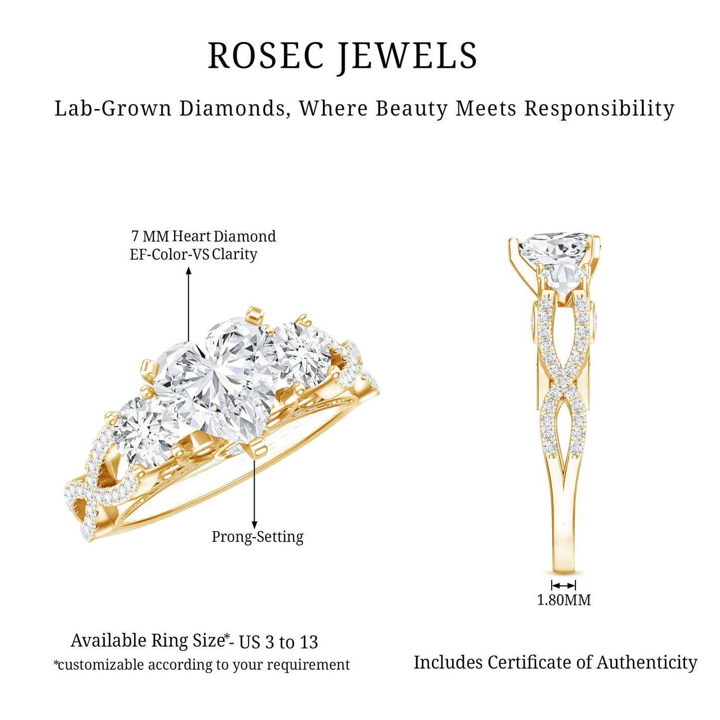 Certified 1.2 Carat Lab Grown Diamond Heart Shaped Engagement Ring