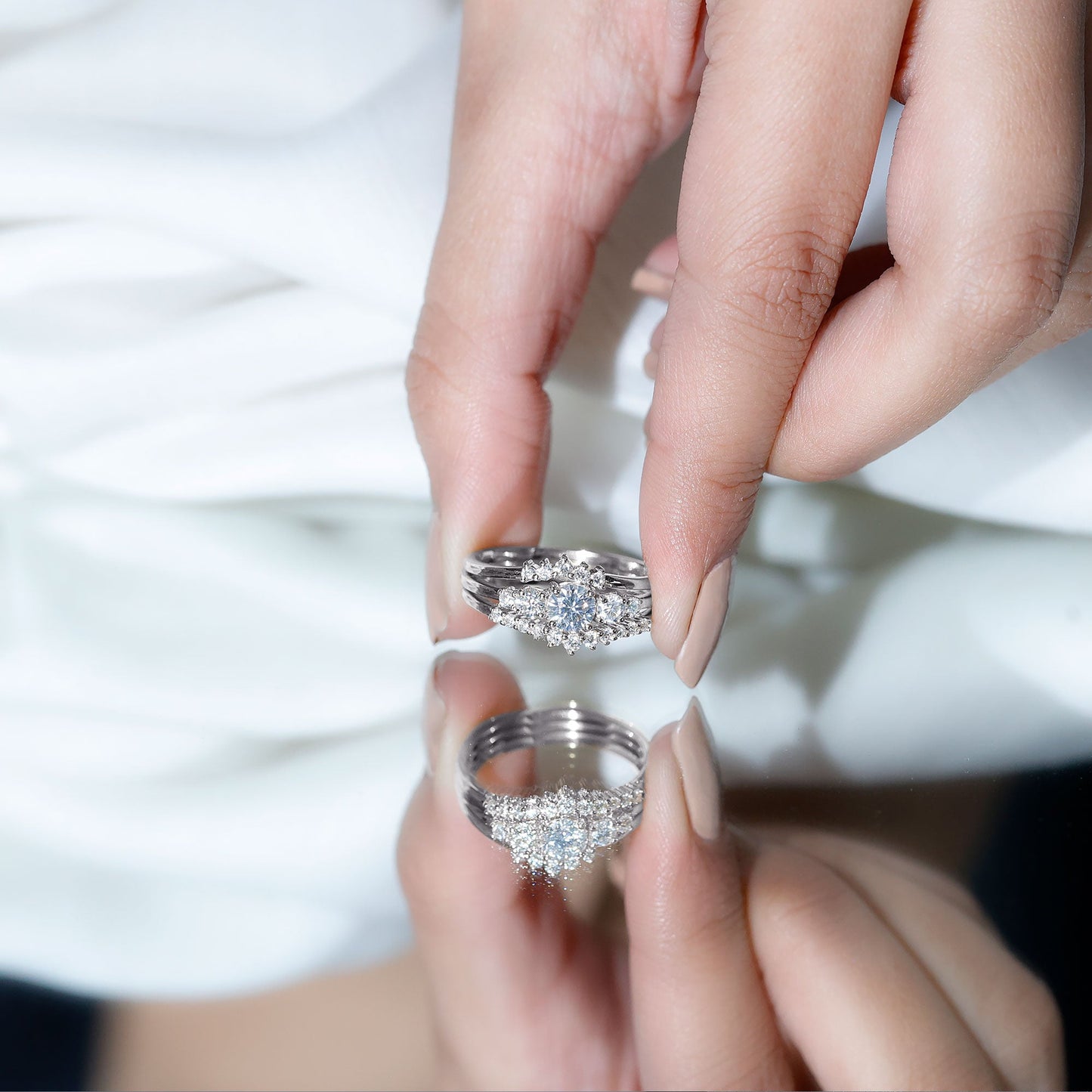 Lab Grown Diamond Trio Wedding Ring Set For Bride