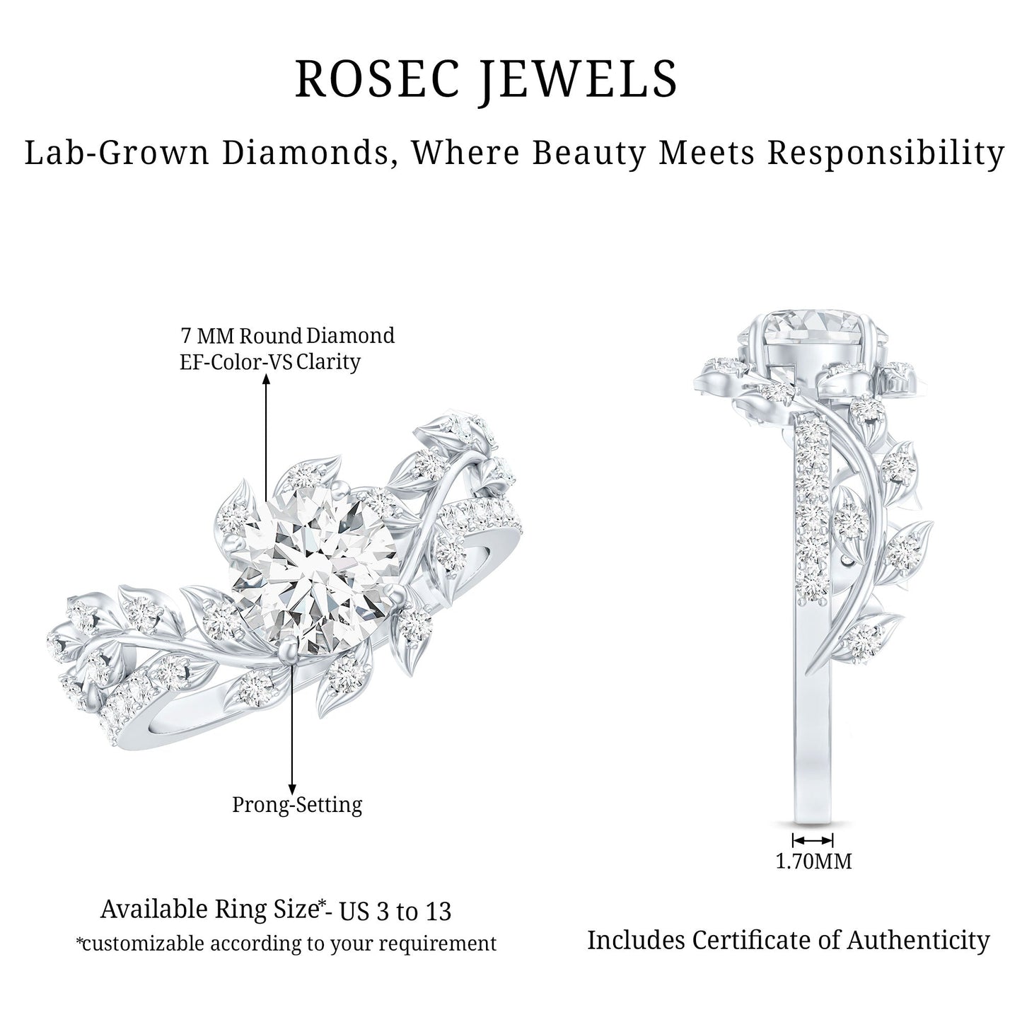 Round Cut 1.2 Carat Lab Grown Diamond Flower Engagement Ring