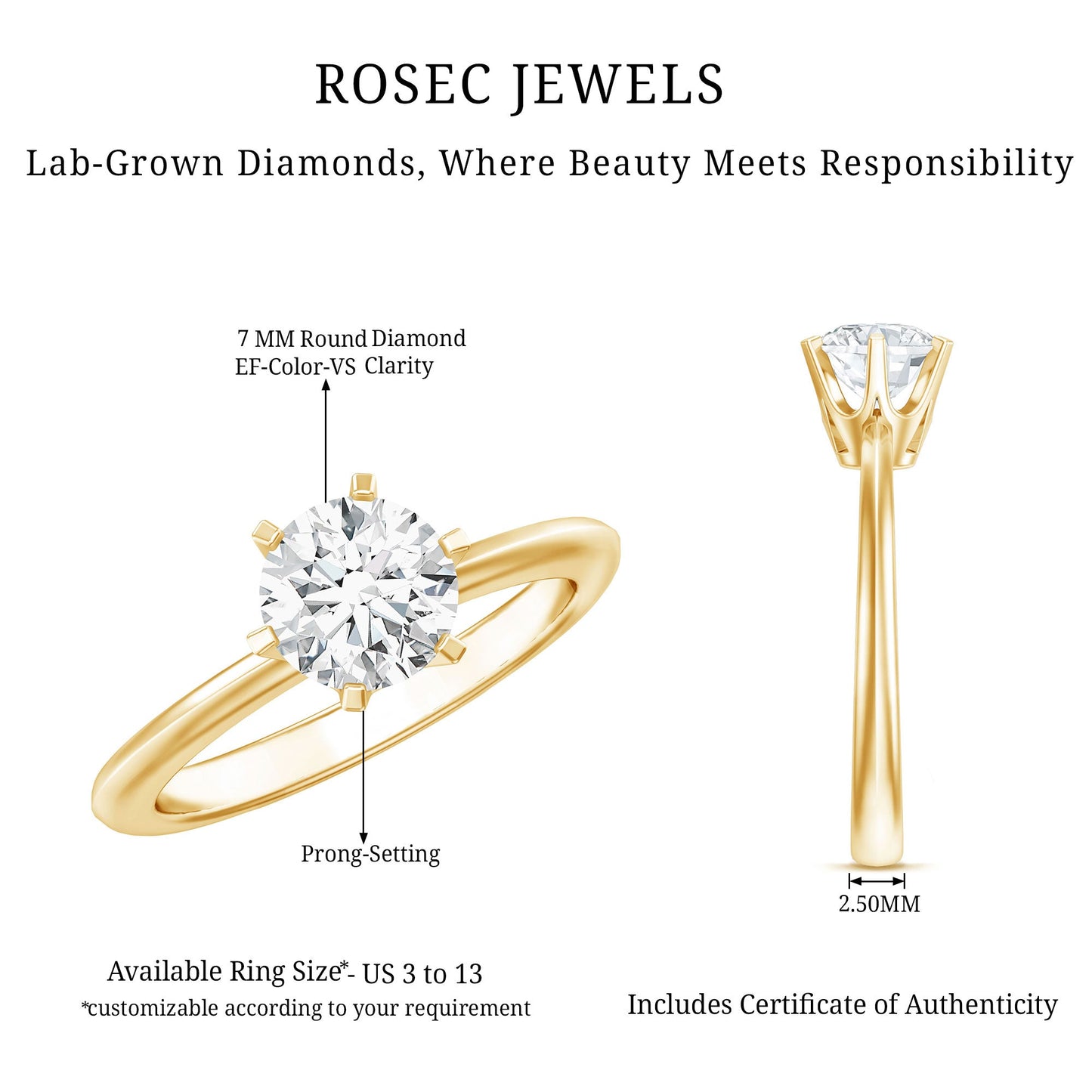 Brilliant Cut 1.2 Carat Lab Grown Diamond Solitaire Engagement Ring With 6 Prongs
