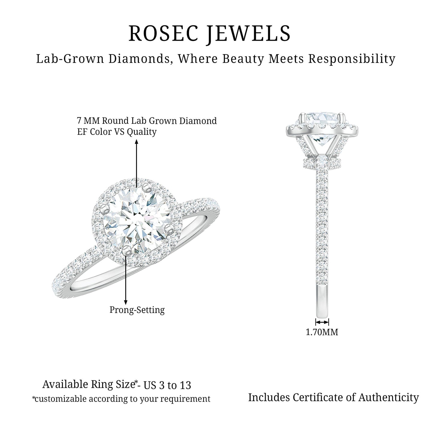 Certified Brilliant Cut Diamond Halo Engagement Ring With Side Stones