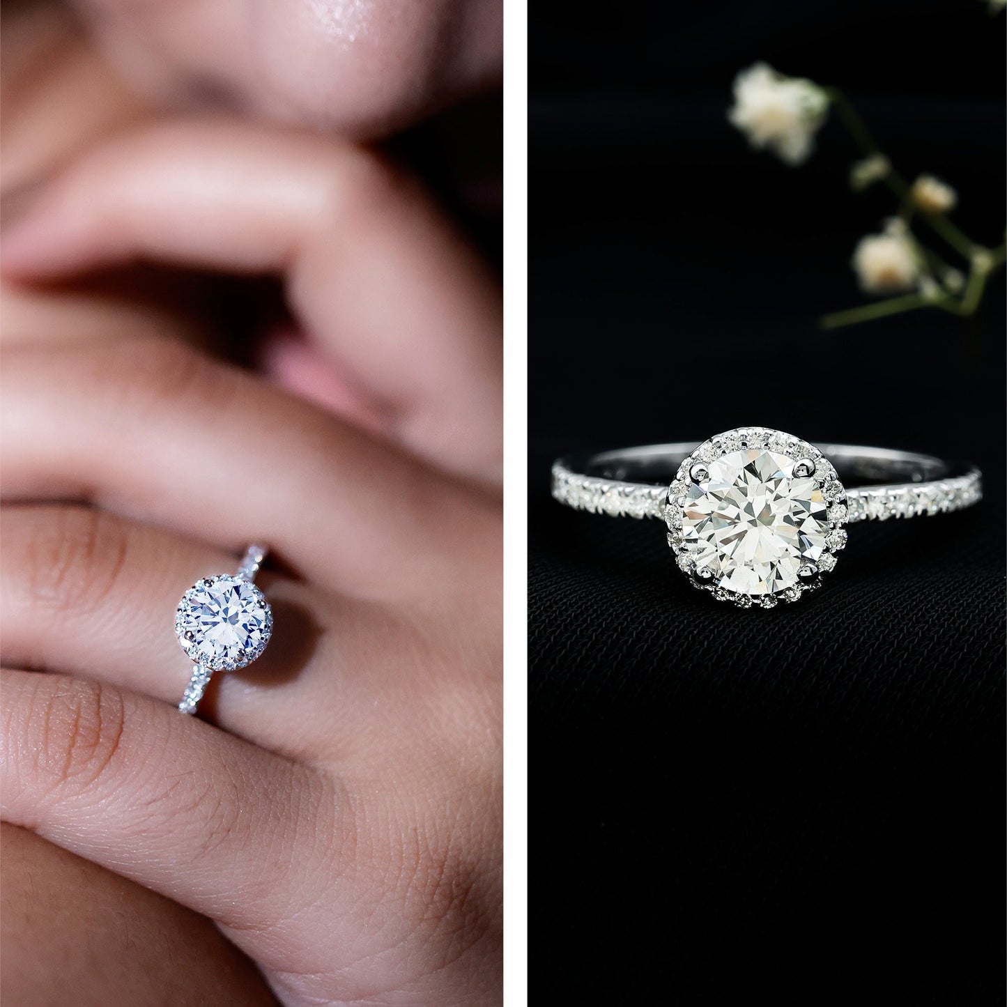 Certified Brilliant Cut Diamond Halo Engagement Ring With Side Stones