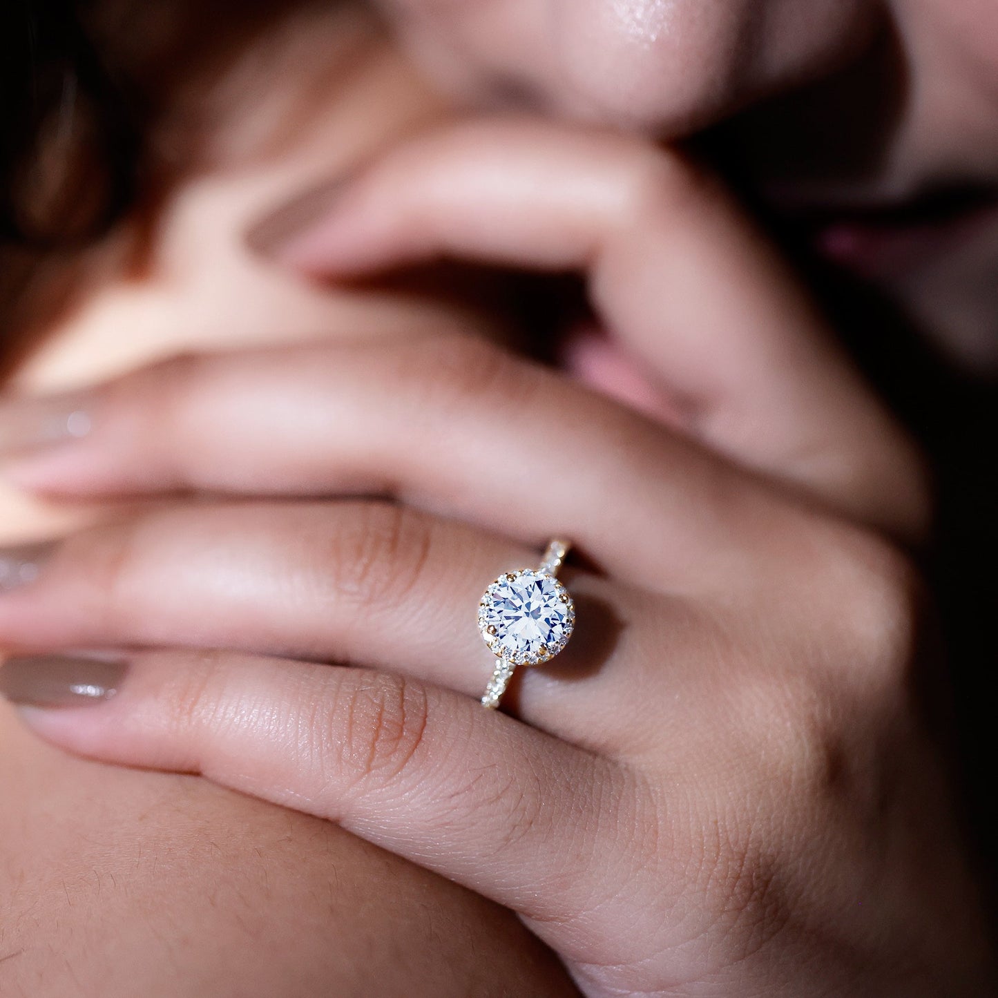 Certified Brilliant Cut Diamond Halo Engagement Ring With Side Stones