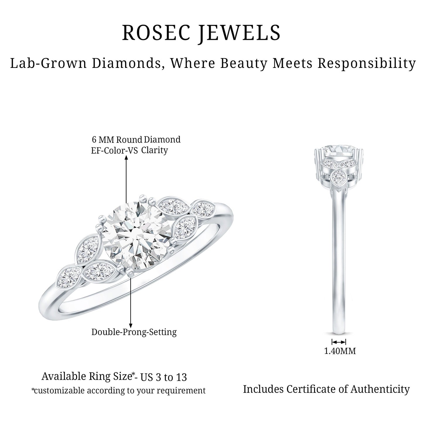 Certified 0.9 Carat Round Diamond Promise Engagement Ring For Her
