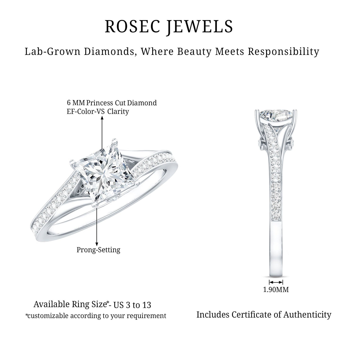 Princess Cut Engagement Ring for Women With Lab Created Diamond