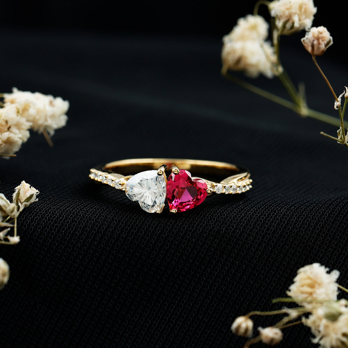 Lab Grown Ruby 2 Heart Promise Ring in Silver
