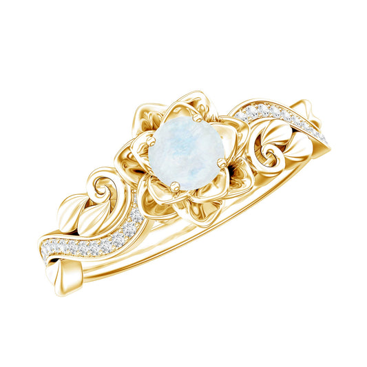 Genuine Moonstone and Diamond Blooming Engagement Ring in Silver