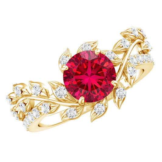 Lab Created Ruby and Diamond Vine Engagement Ring in Silver