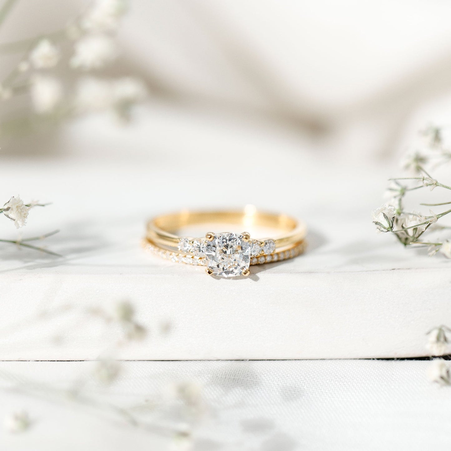 1.7 Carat Lab Grown Diamond Cushion Engagement Ring with Wedding band