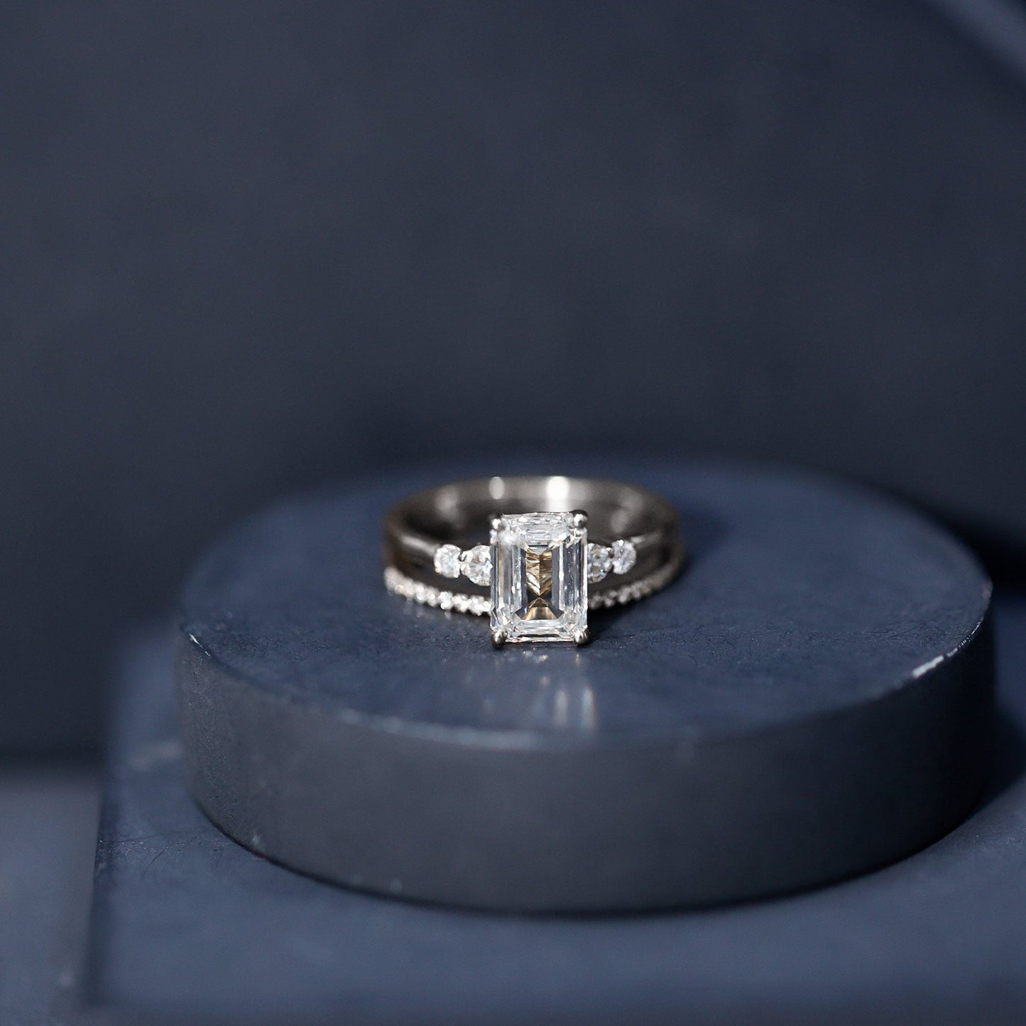 Certified Lab Grown Diamond 1.8 Carat Emerald Cut Engagement Ring with Band