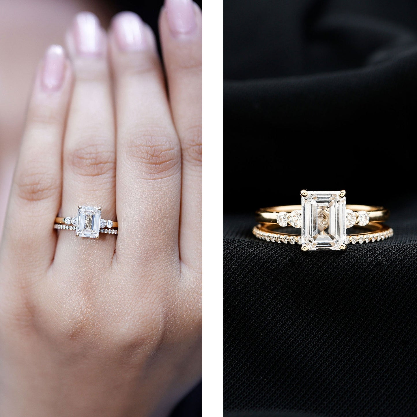 Certified Lab Grown Diamond 1.8 Carat Emerald Cut Engagement Ring with Band