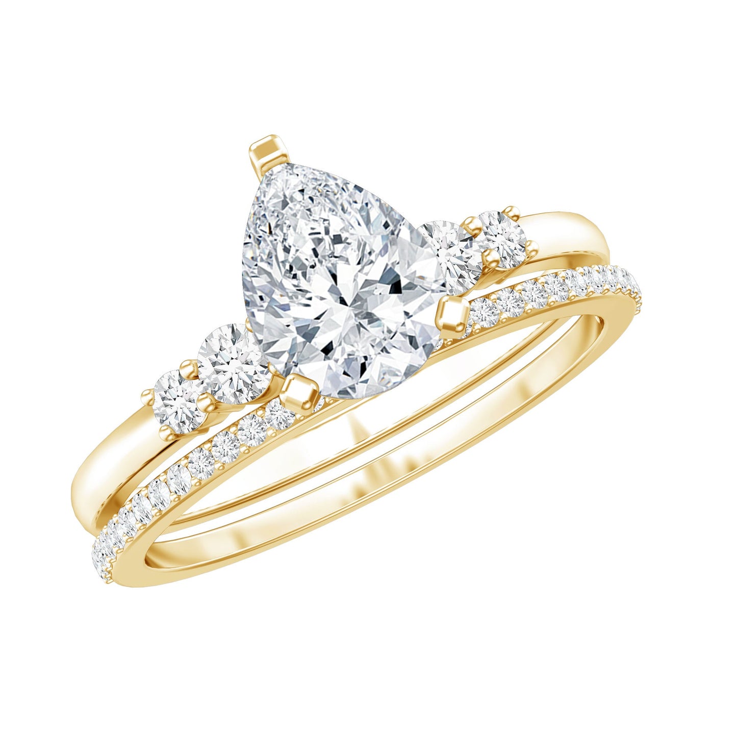 1.3 Carat Certified Lab Grown Diamond Teardrop Bridal Ring Set