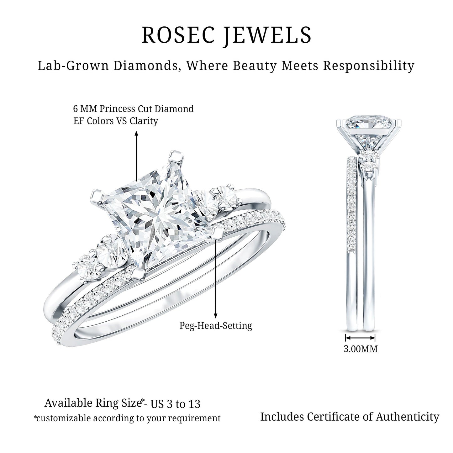 1.2 Carat Lab Grown Diamond Princess Cut Engagement Ring With Enhancer