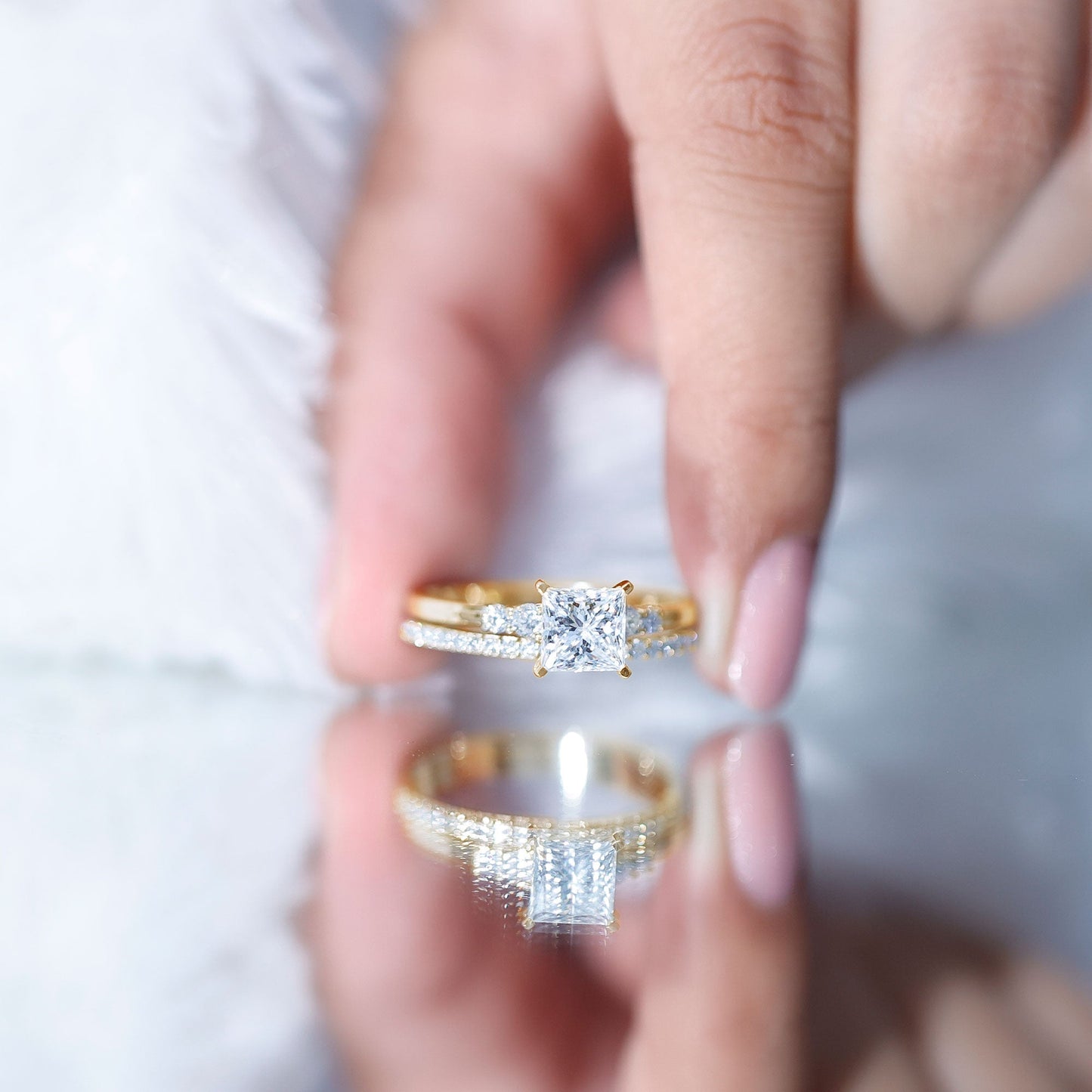 1.2 Carat Lab Grown Diamond Princess Cut Engagement Ring With Enhancer