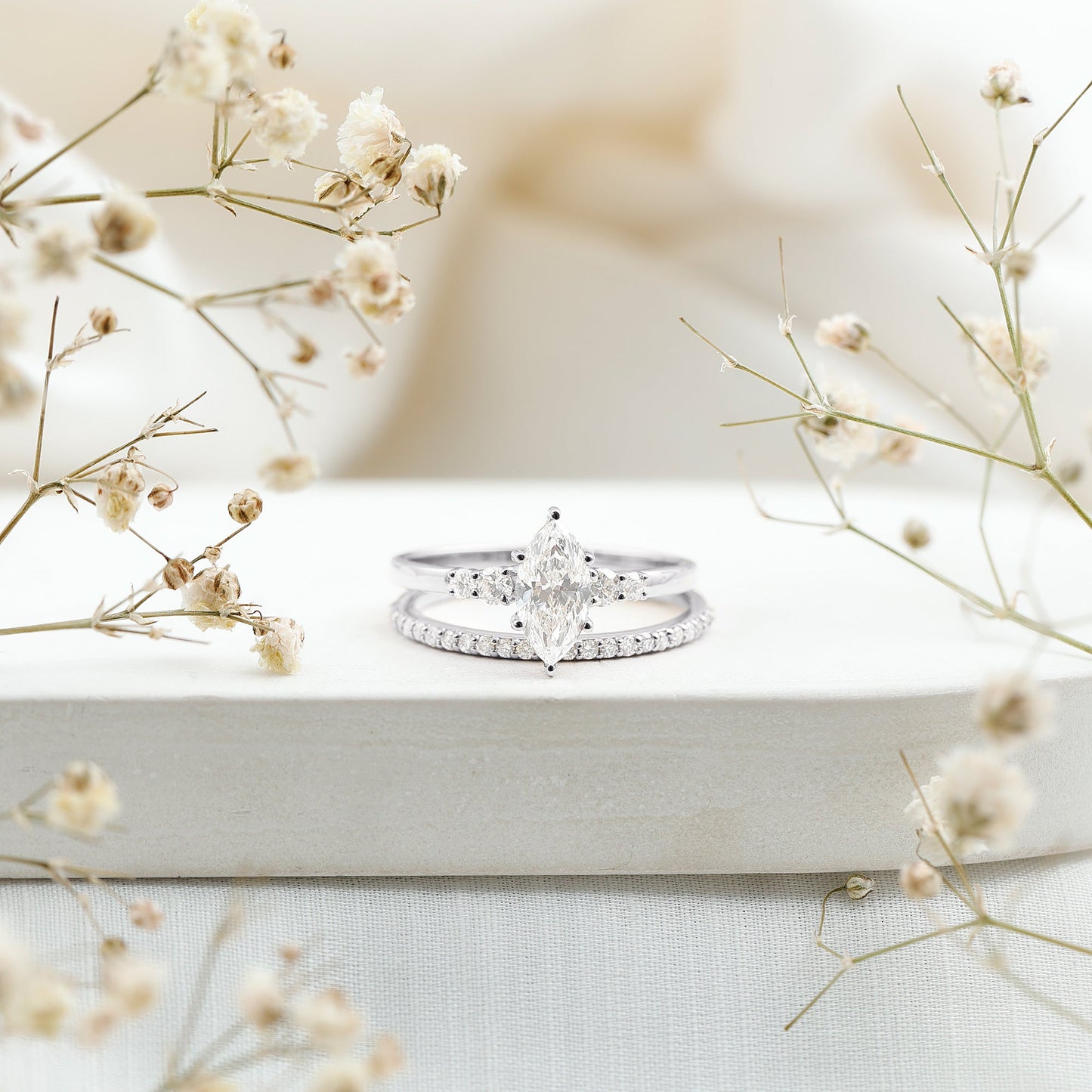 Lab Grown Diamond 1 Carat Marquise Engagement Ring with Wedding Band