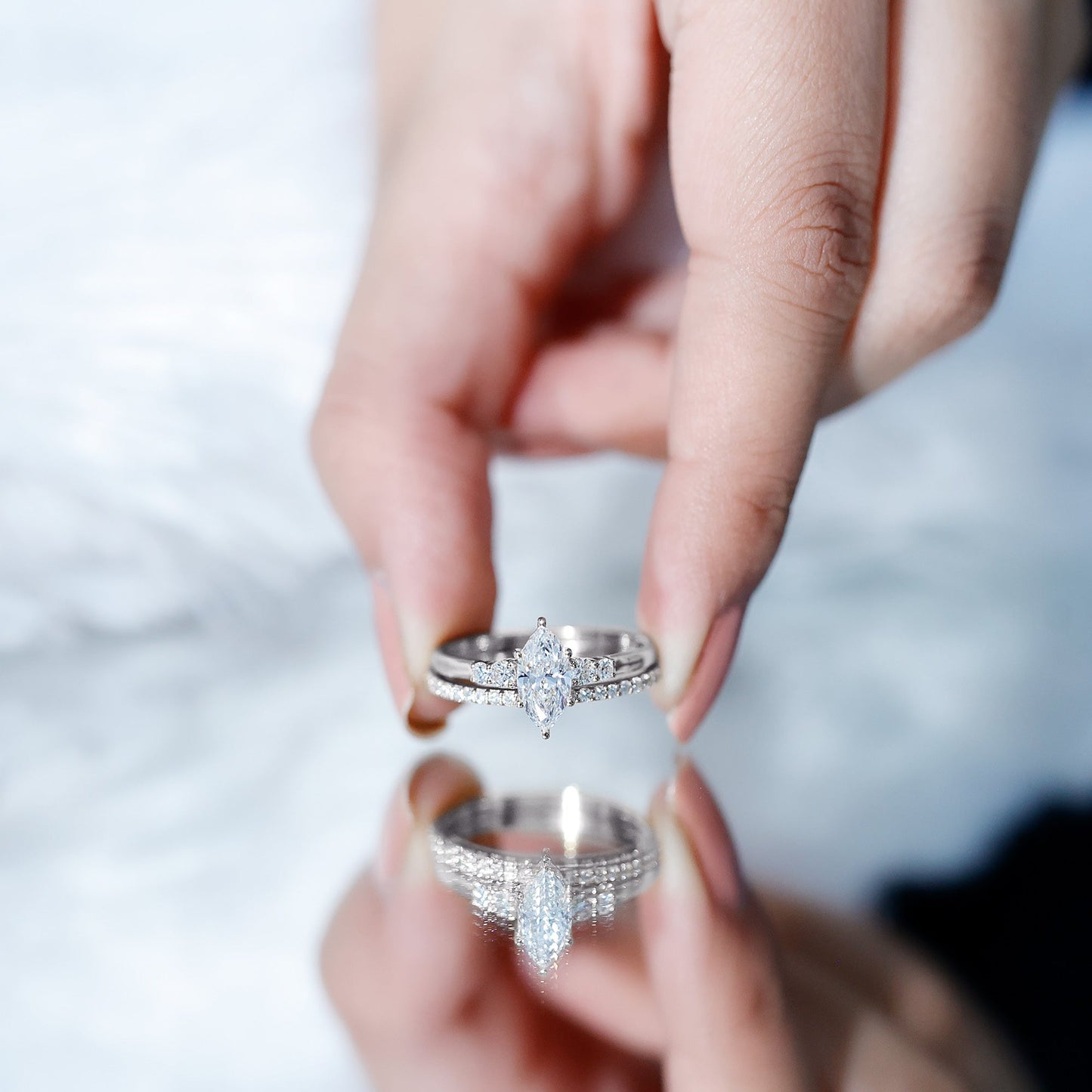 Lab Grown Diamond 1 Carat Marquise Engagement Ring with Wedding Band