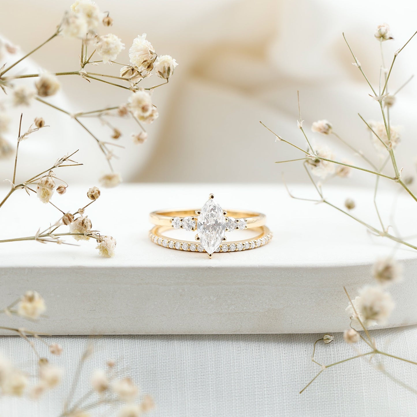 Lab Grown Diamond 1 Carat Marquise Engagement Ring with Wedding Band