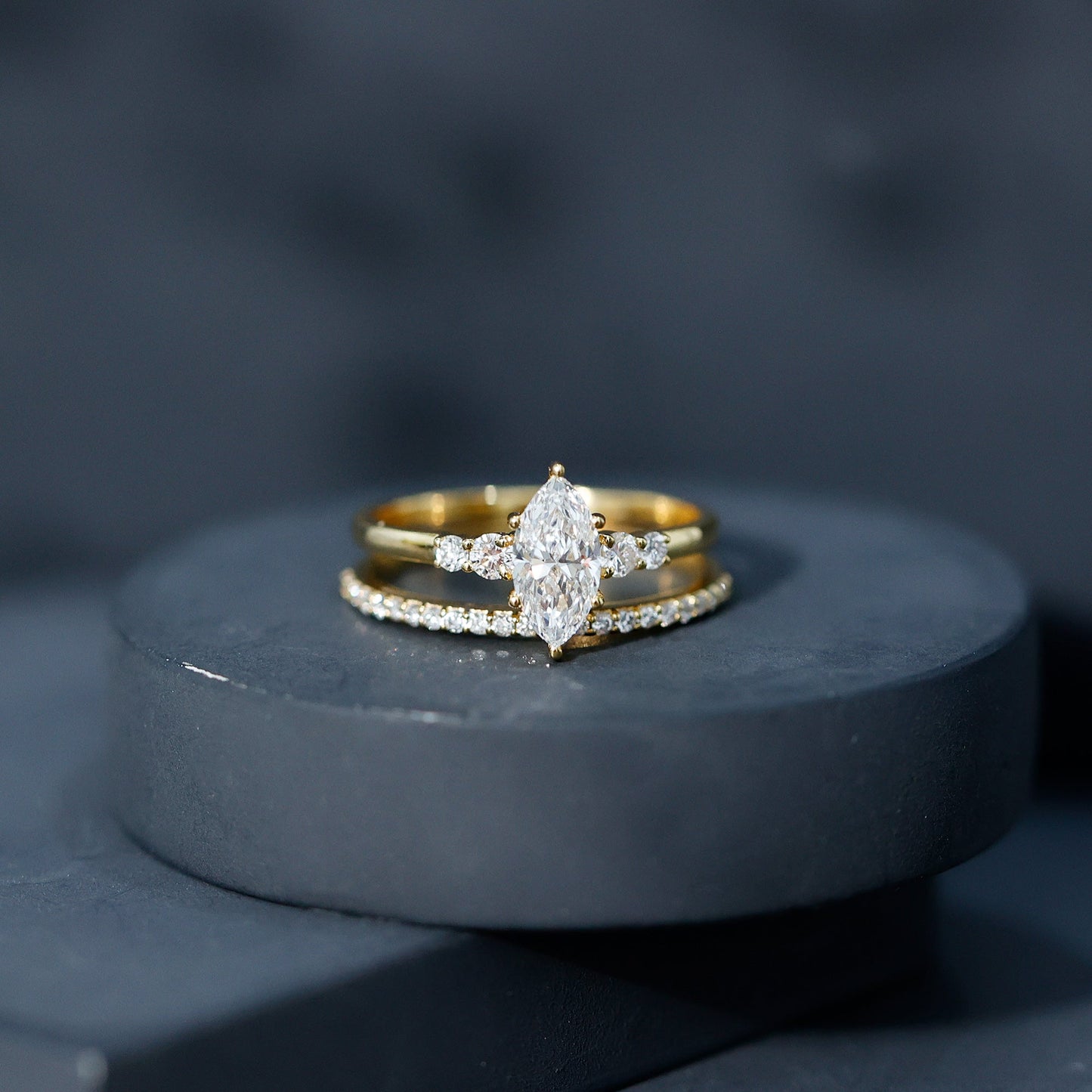 Lab Grown Diamond 1 Carat Marquise Engagement Ring with Wedding Band