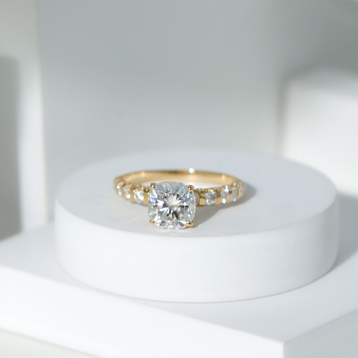 3 Carat IGI Certified Lab Grown Diamond Cushion Cut Engagement Ring with Side Stones