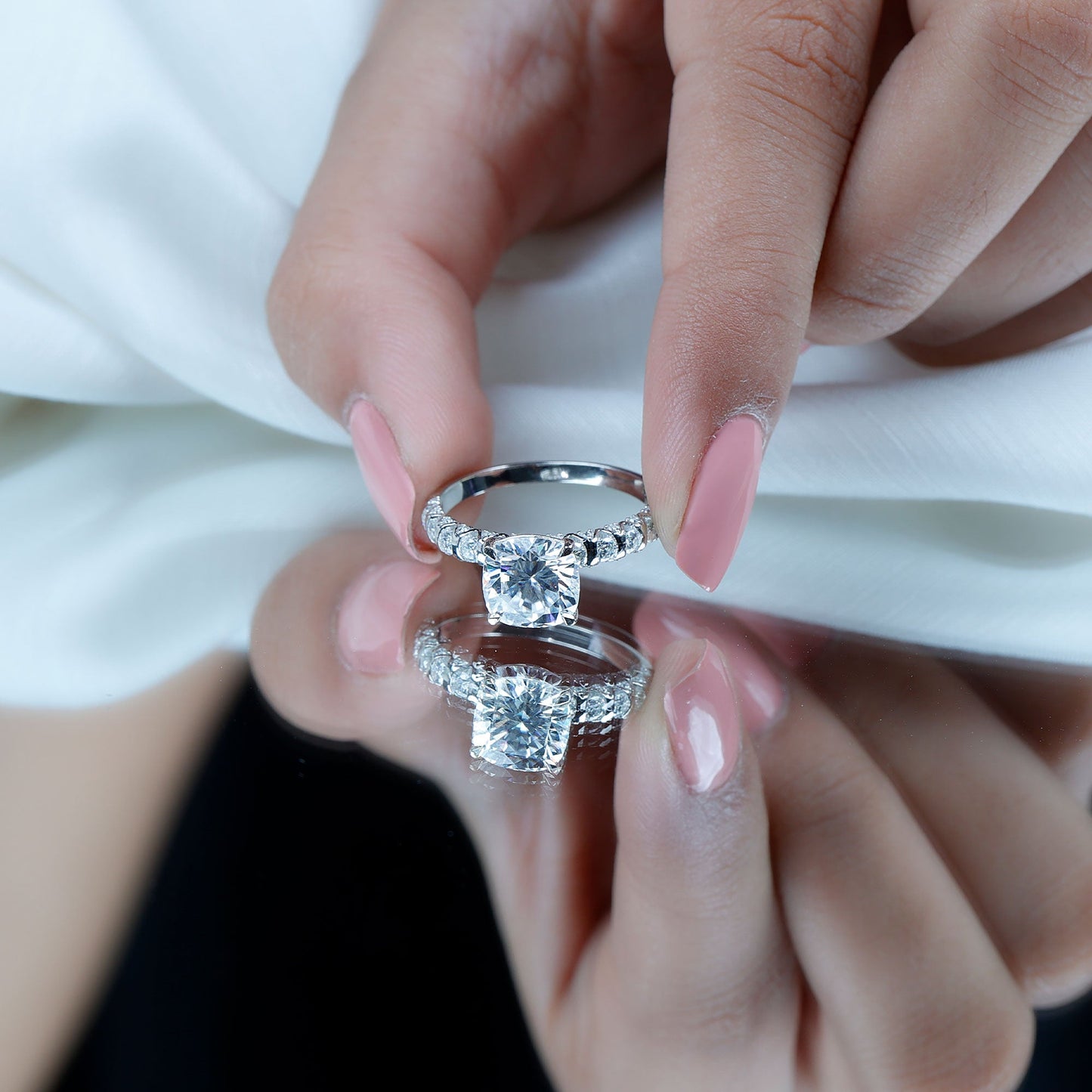IGI Certified 2 Carat Cushion Cut Lab Grown Diamond Engagement Ring with Side Stones
