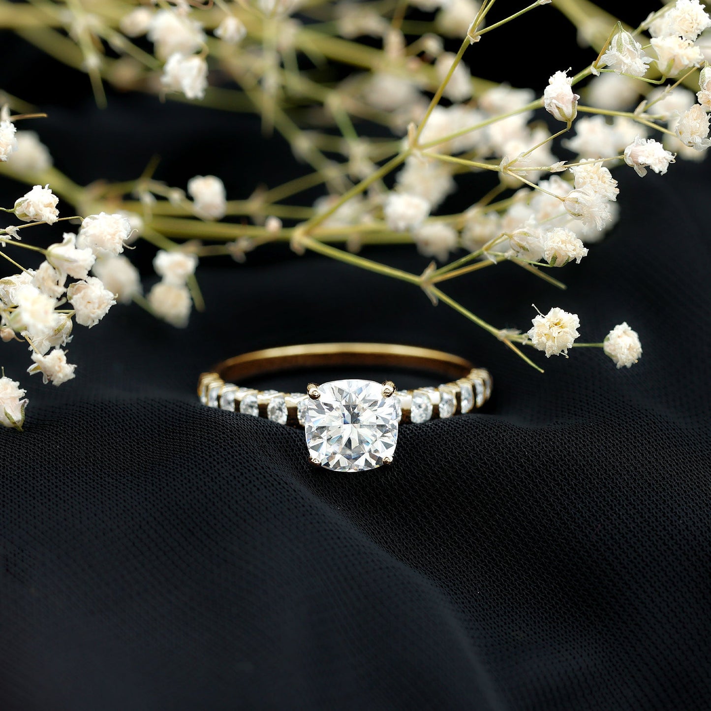 IGI Certified 2 Carat Cushion Cut Lab Grown Diamond Engagement Ring with Side Stones
