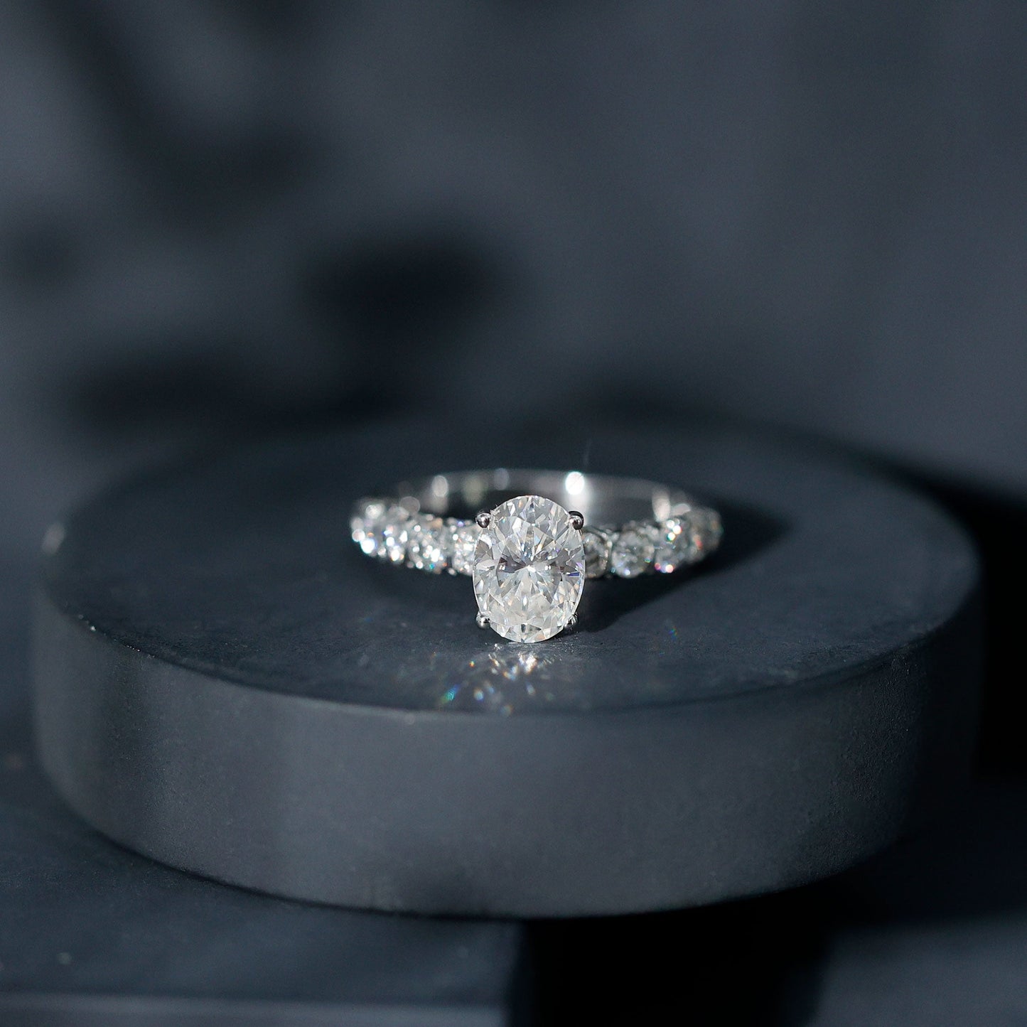 1 Carat Oval Cut Lab Grown Diamond Side Stone Engagement Ring IGI Certified