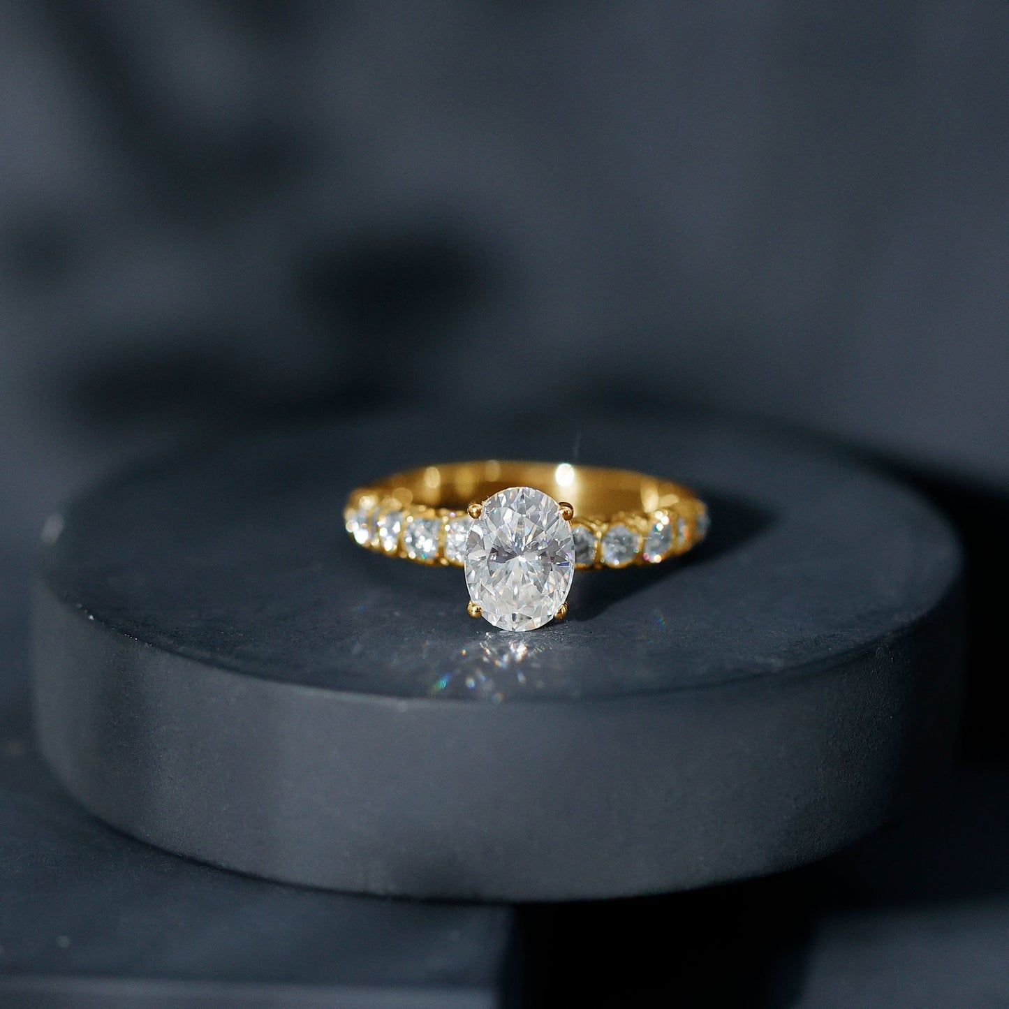 1 Carat Oval Cut Lab Grown Diamond Side Stone Engagement Ring IGI Certified